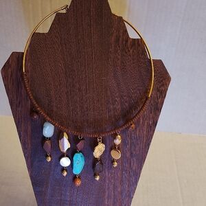 Chic Gold and Turquoise Pendant Chunky Necklace